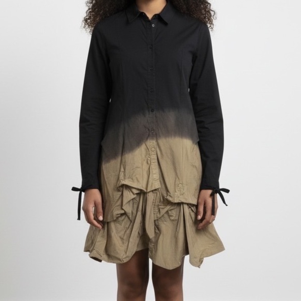 Luna Luz Shirt‎ Dress Asymmetrical Tiered Ombre Dye in Black Beige size Medium
